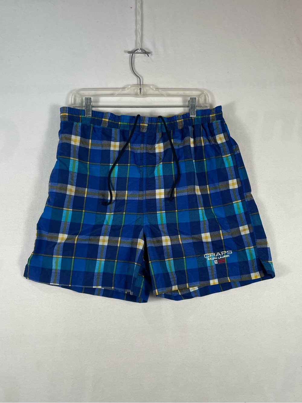 Vintage CHAPS Ralph lauren Blue Plaid Checkered Pattern Swim Trunks Sz M